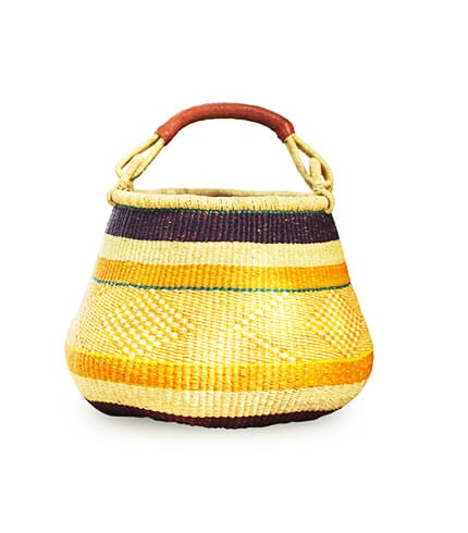 Yellow Circular Hand-Woven Shopping Basket