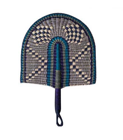 Hand Fan - Blue Woven Straw