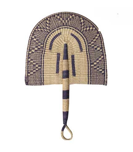 Woven Straw Hand Fan - Purple Design