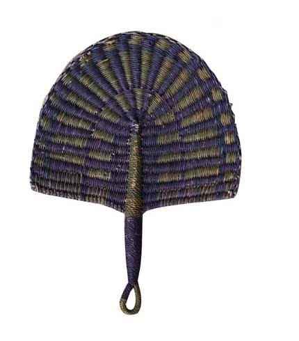 Woven Straw Hand Fan - Blue & Green Design