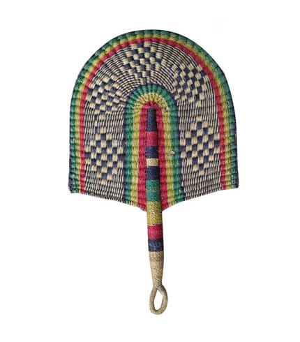 Woven Straw Hand Fan - Multicoloured