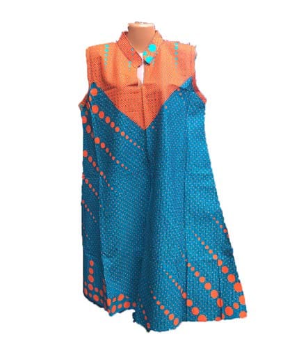 African Print Dress - Blue & Orange