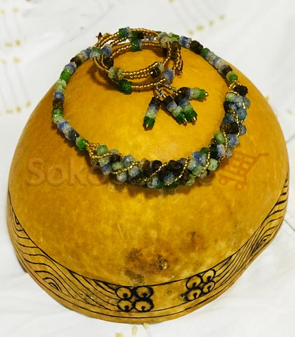 Beaded Necklace, Bracelet and Earrings - Green
