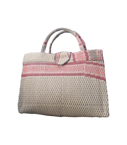 Cream & Pink Handwoven Shopping Handbag