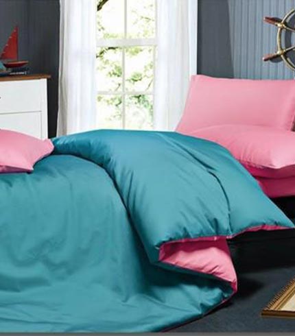 6pcs cotton Reversible Duvet Set Queen/Double size (Plain Tropical Green and Pink)