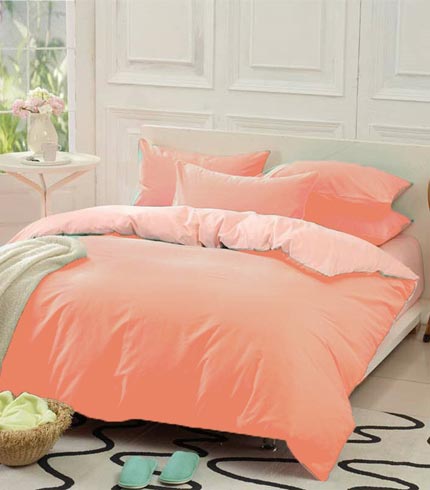 3pcs Reversible comforter King size Bedspread (Peach/ Grey plain)