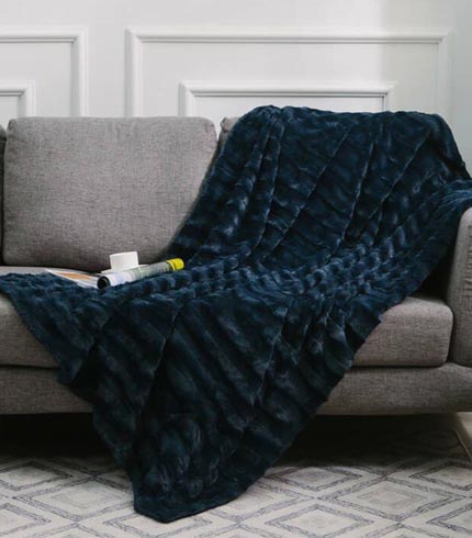 Reversible Throw Blanket faux fur (1pc) Blue Black