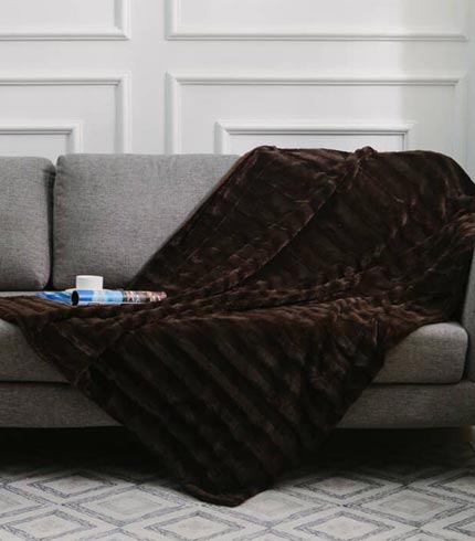 Reversible Throw Blanket faux fur (1pc) Brown
