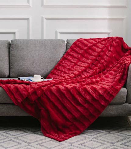 Reversible Throw Blanket faux fur (1pc) Red