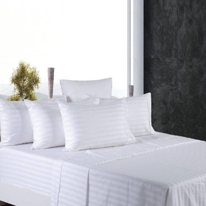 Luxury – 6pcs – Cotton Striped – White Bed Sheets – (Kingsize).