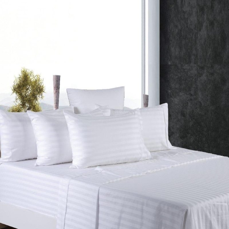 Luxury – 6pcs – Cotton Striped – White Bed Sheets – (Kingsize).