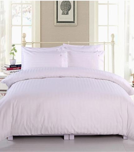 Luxury – 6pcs – Stripped Cotton White bedsheets – (Queen size/Double)