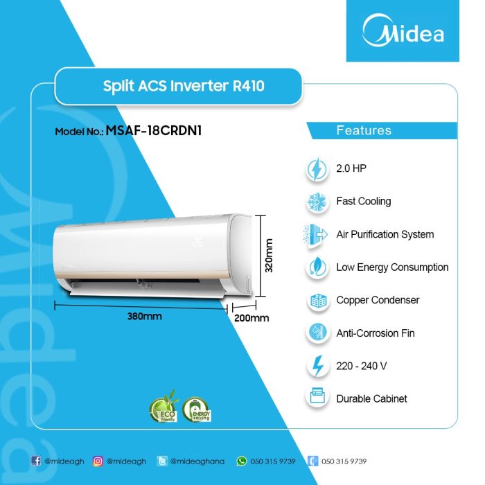 MIDEA-2.0HP-INVERTER-R410-SPLIT-AIR-CONDITIONER-MSAF-18CRDN1 - Image 3