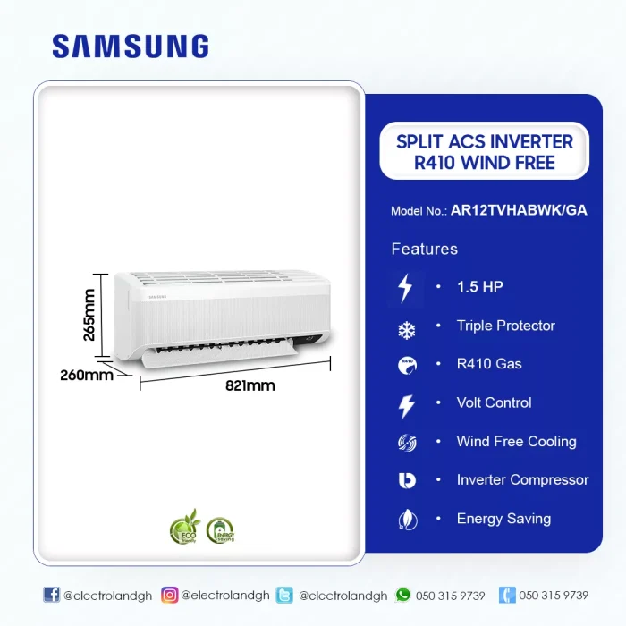 SAMSUNG-1.5HP-WIND-FREE-SPLIT-ACS-INVERTER-R410-AR12TVHABWK/GA - Image 4