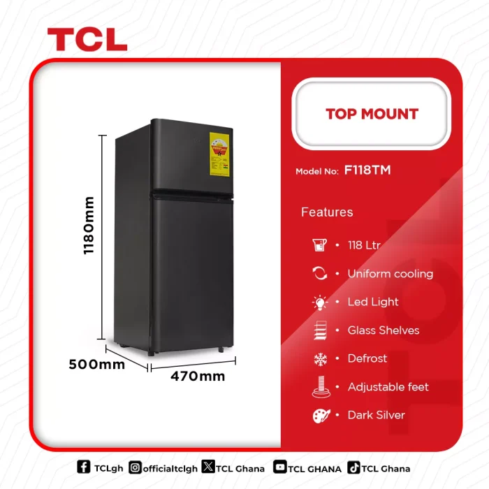 TCL-TOP-MOUNT-FRIDGE-118LTRS-F118TM - Image 4