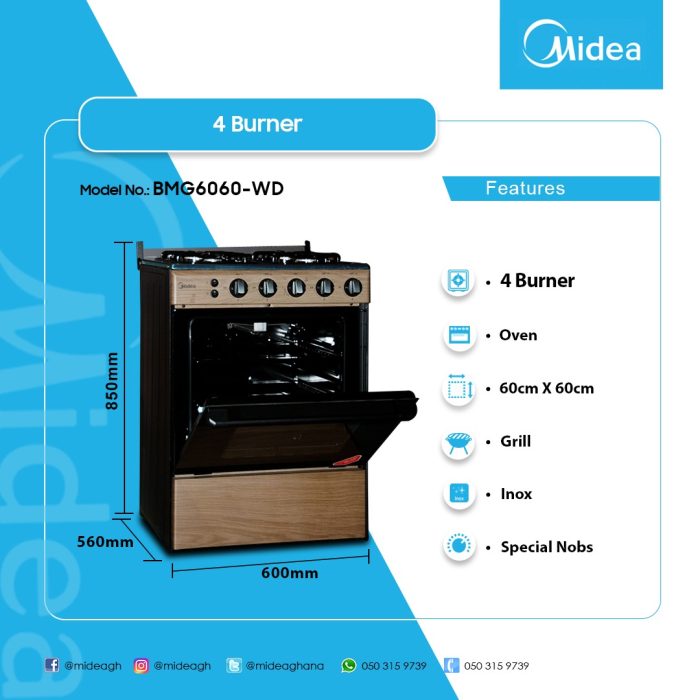 MIDEA-4-BURNER-GAS-COOKER-WITH-GRILL-BMG6060-WD - Image 5