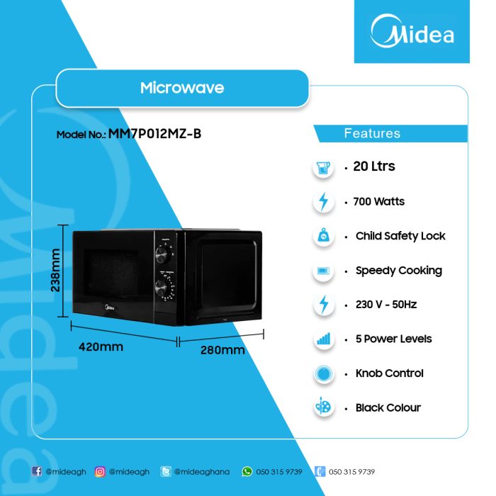 MIDEA-20LTR-MICROWAVE-SOLO-MM7P012MZ-B - Image 4