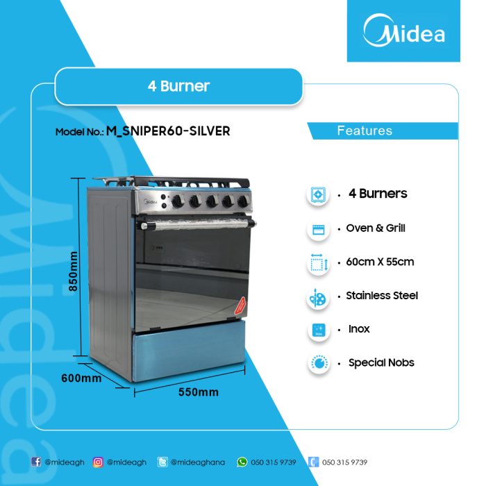 MIDEA-4-BURNER-GAS-COOKER-SNIPER-MODEL-M_SNIPER60-SILVER - Image 2