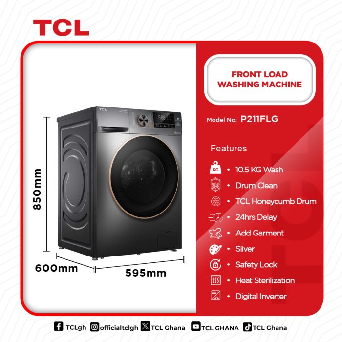TCL-FRONT-LOAD-INVERTER-10.5KG-WASHING-MACHINE-P211FLG - Image 2