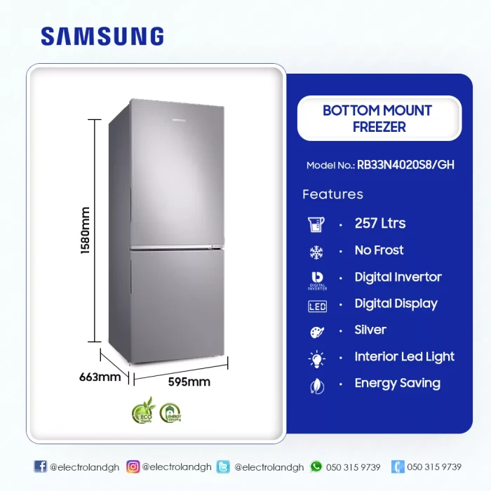 SAMSUNG-257LTR-DOUBLE-DOOR-BOTTOM-FREEZER-RB33N4020S8/GH - Image 3