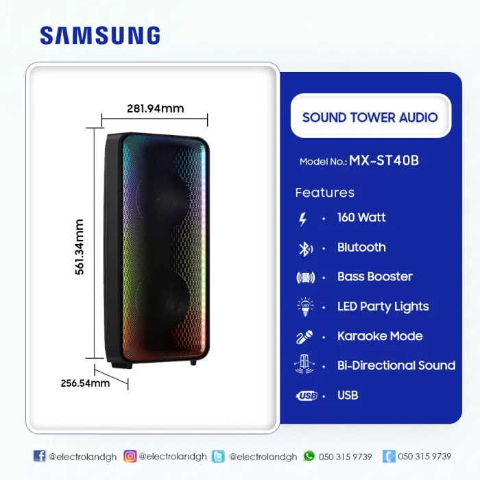 SAMSUNG -SOUND-TOWER-HIGH-POWER-AUDIO-160W-MX-ST40B - Image 2