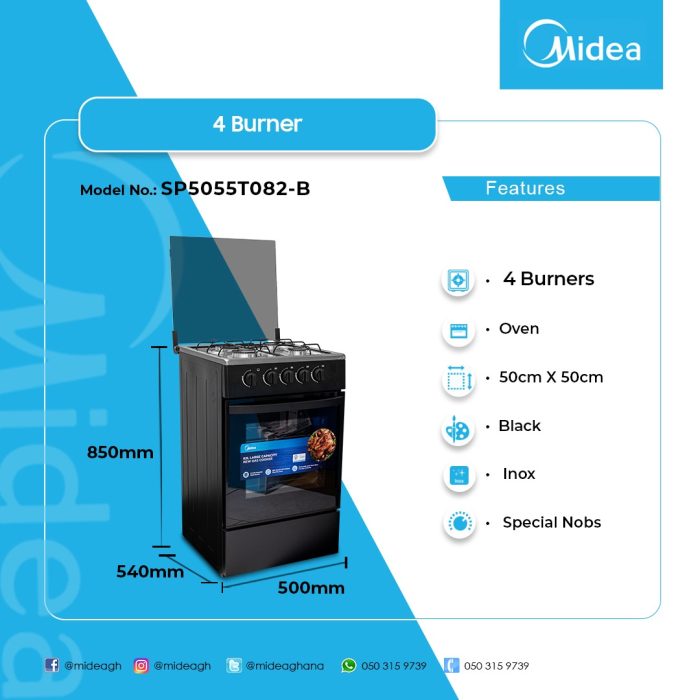 MIDEA-4-BURNER-GAS-COOKER-BLACK-MIRROR-SP5055T082-B - Image 4