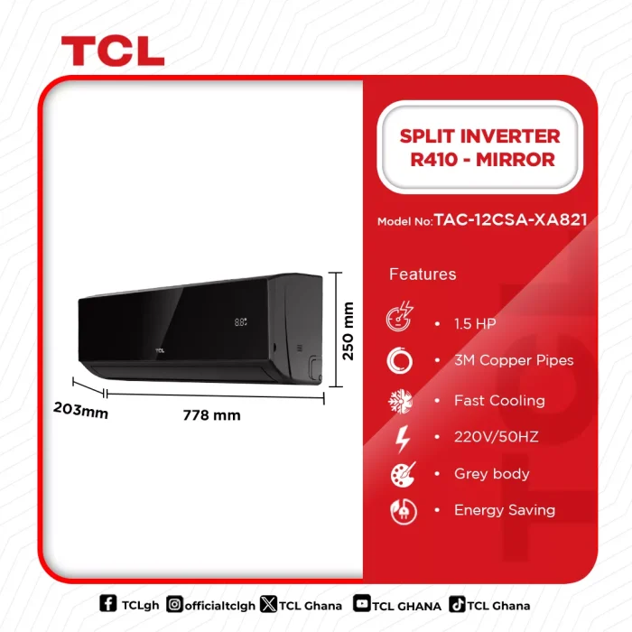 TCL SPLIT INVERTER R410 1.5HP TAC-12CSA/XA82I - Image 3