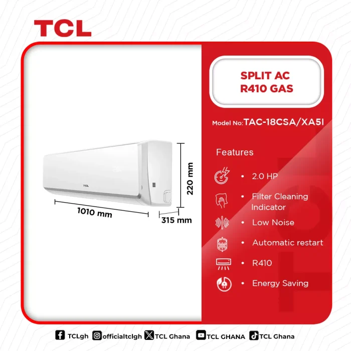 TCL-SPLIT-AC-R410-2.0HP-TAC-18CSA/XA51 - Image 3