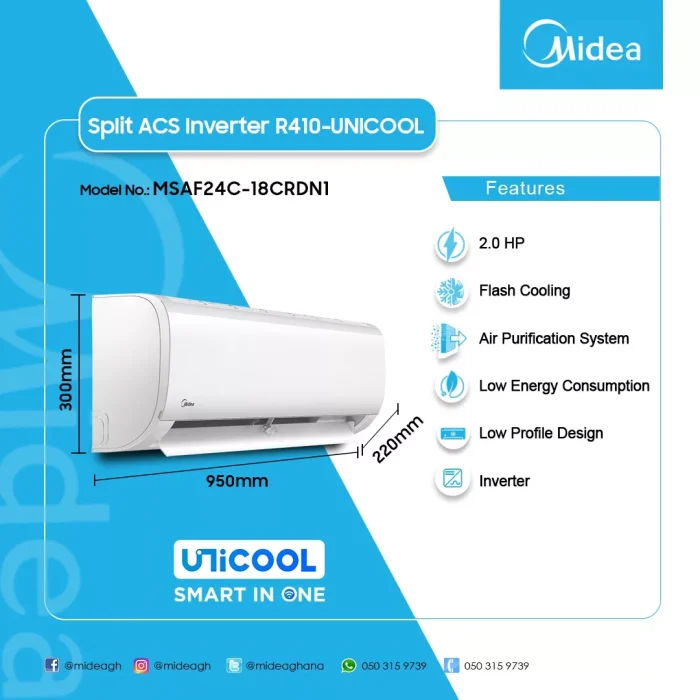 MIDEA-SPLIT-INVERTER-R410-UNICOOL-2.0HP-AC-MSAF24C-18CRDN1 - Image 4