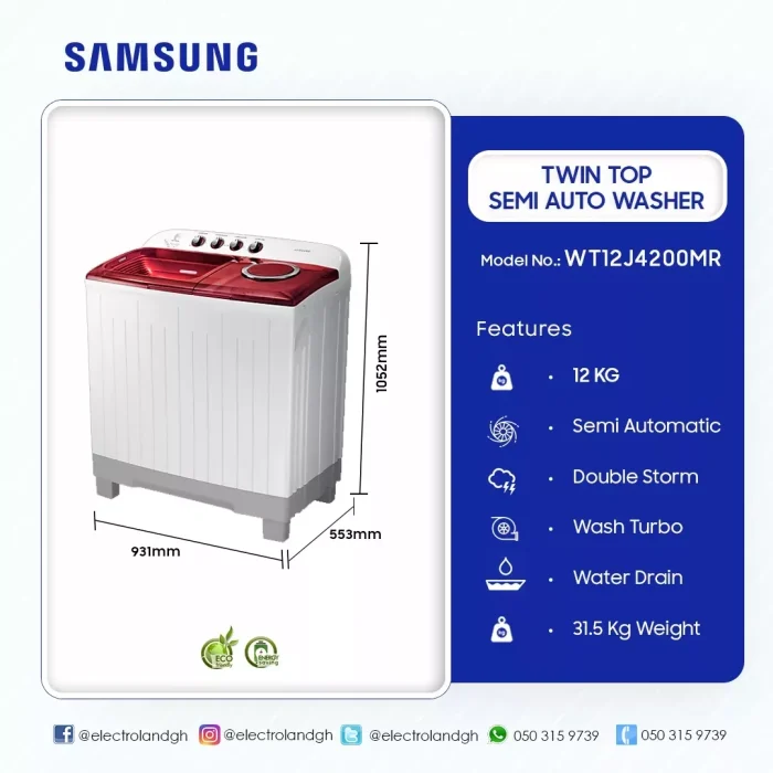 SAMSUNG-12KG-TWIN-TOP-SEMI-AUTO-WASHER-WASHING-MACHINE-WT12J4200MR - Image 11