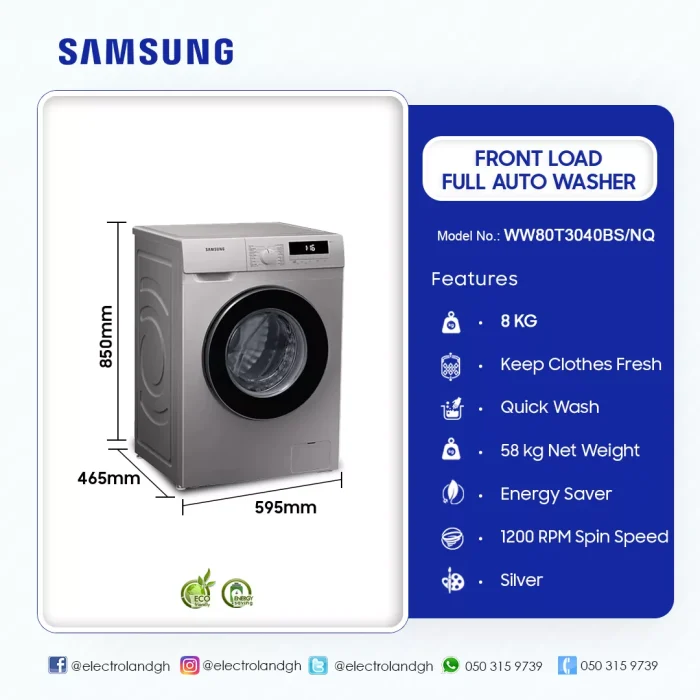 SAMSUNG-8KG-FRONT-LOAD-FULL-AUTO-WASHER-WASHING-MACHINE-WW80T3040BS/NQ - Image 9