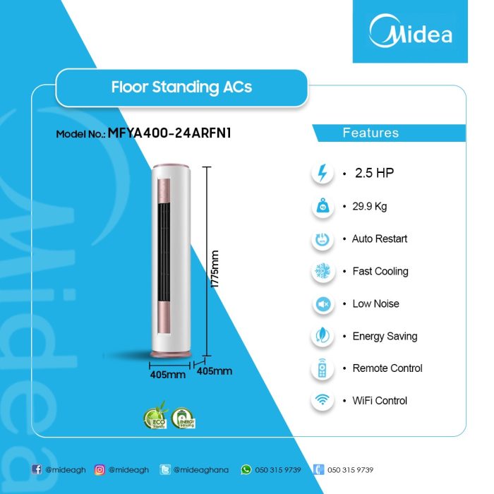 MIDEA-2.5HP-FLOOR STANDING-AIR-CONDITIONER-INVERTER-MFYA400-24ARFN1 - Image 4
