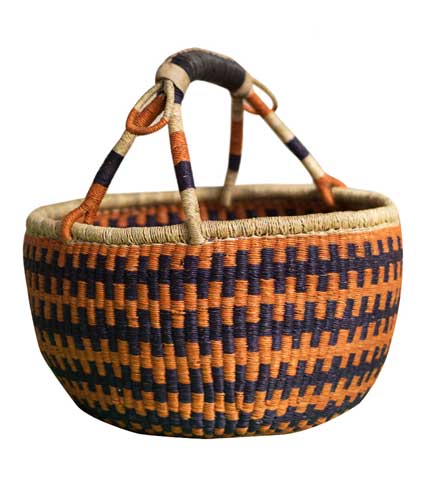 Hand Woven Basket - Orange & Blue Design