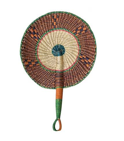 Woven Straw Hand Fan - Orange Design