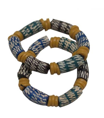 African Beaded Bracelet - Brown, Yellow & Green
