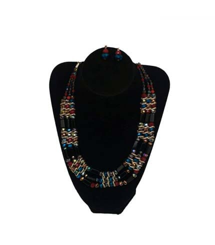 Multicoloured Design Beaded Necklace with Earrings