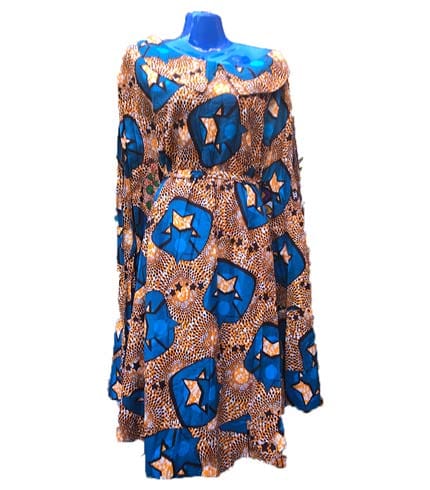 African Print Dress - Brown & Blue